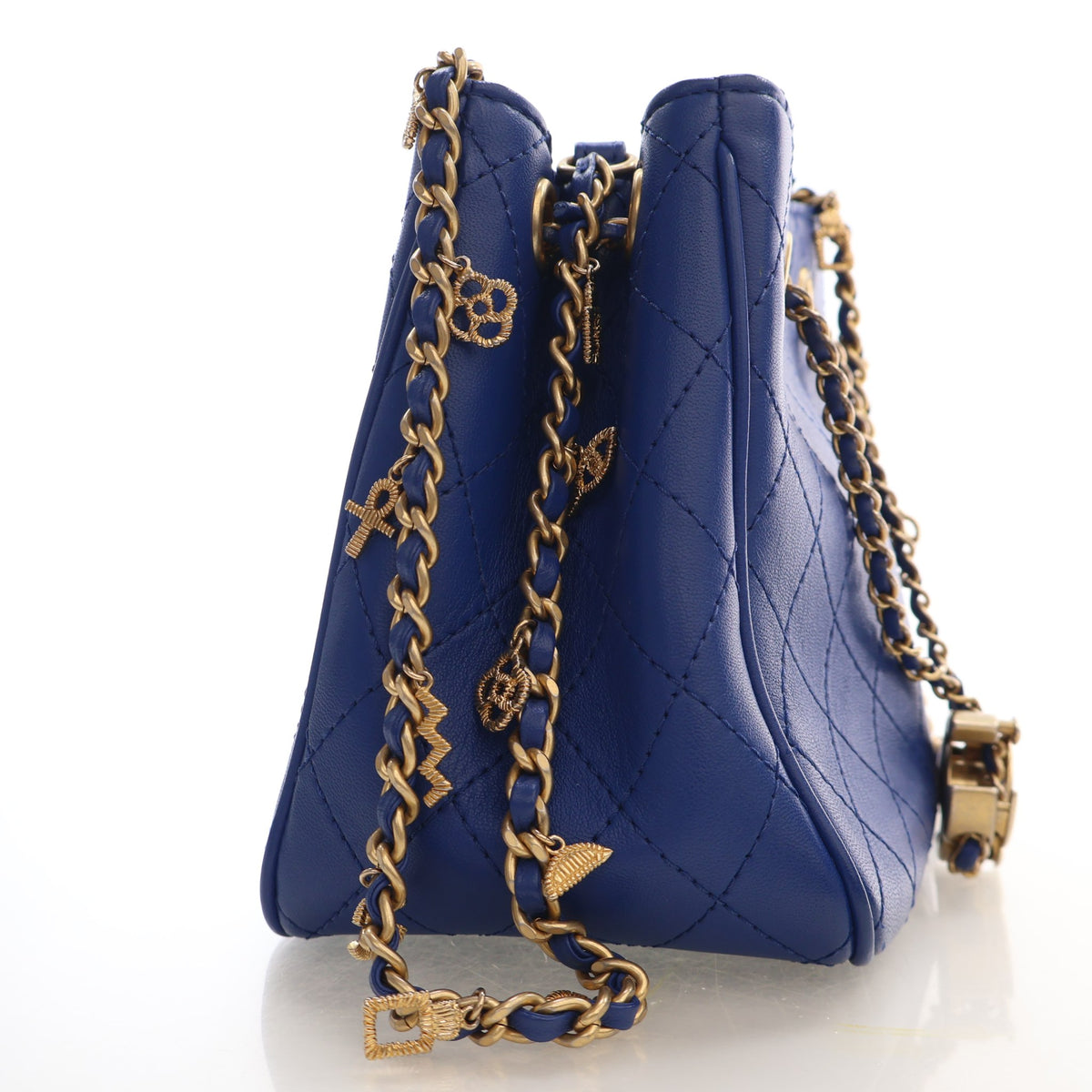 Pre-Owned Chanel Bucket Bag Mini Calfskin Egyptian Amulet Drawstring, side profile