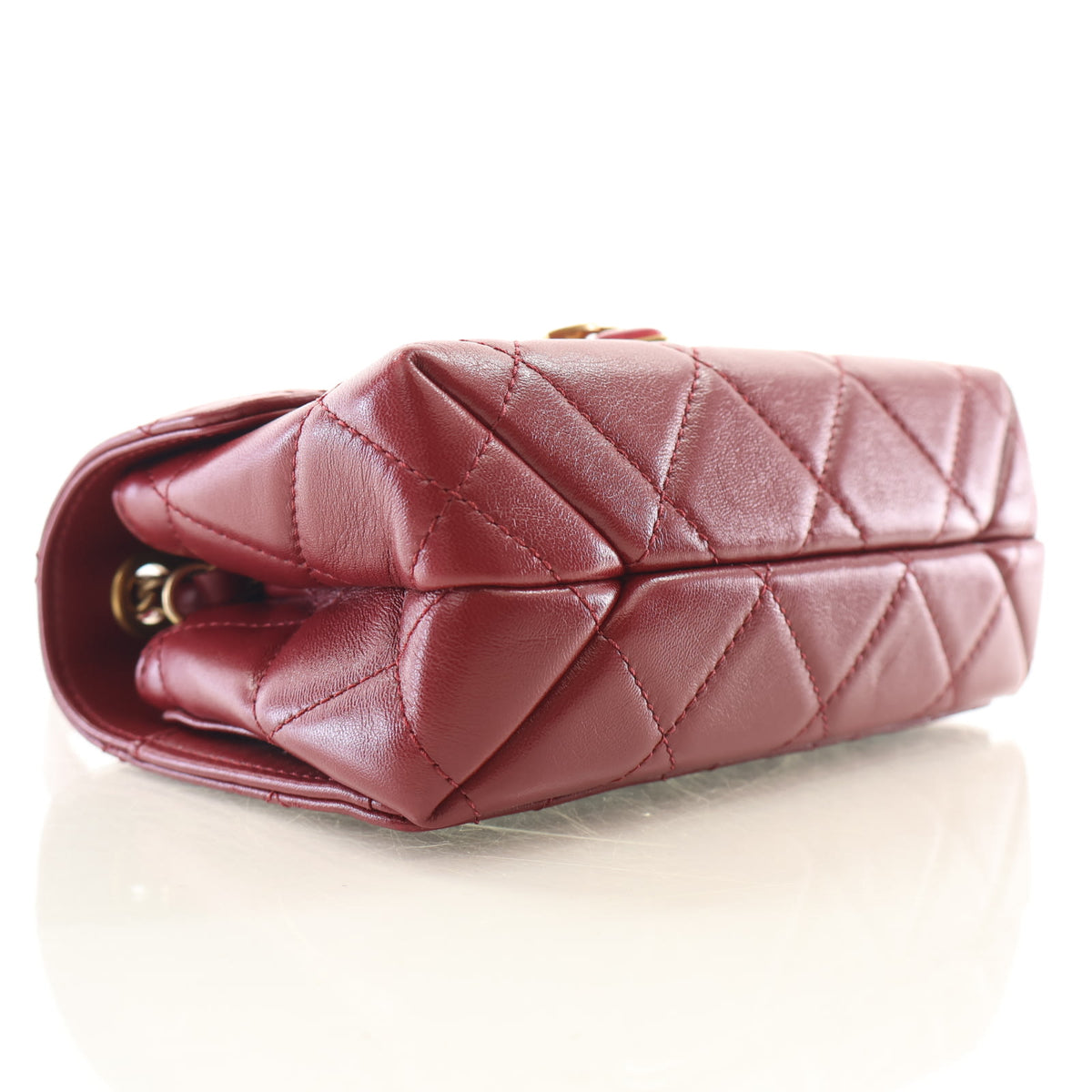 Pre-Owned Chanel Flap Bag Mini Lambskin Diamond Lock, side profile