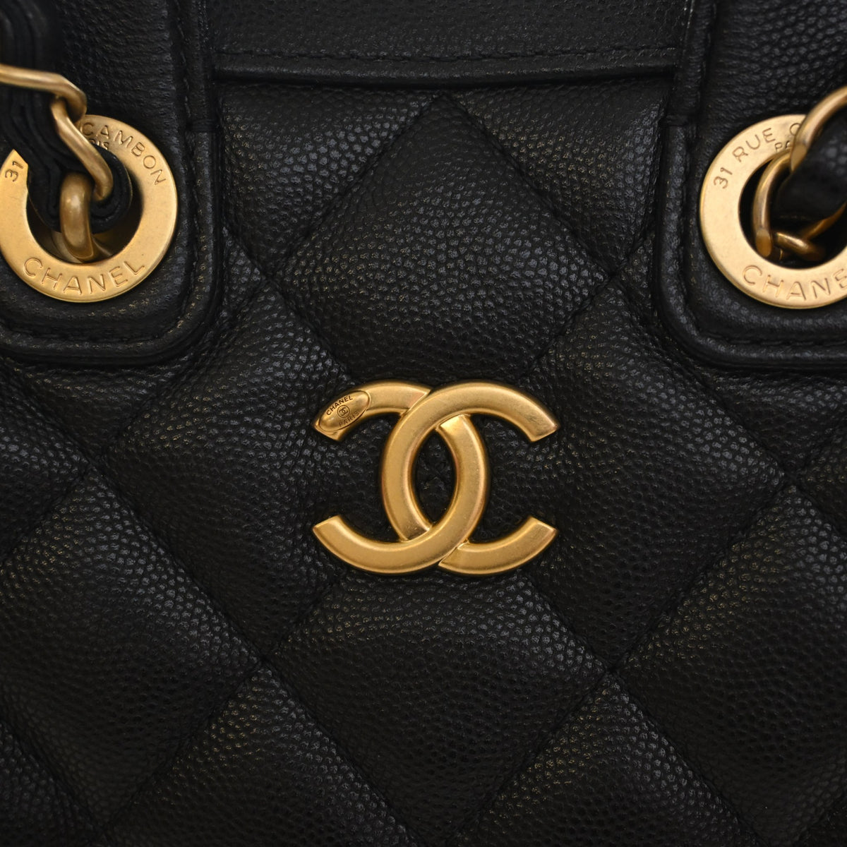 Pre-Owned Chanel Small Caviar Leather Bowling Bag, gold embossed logo detail
