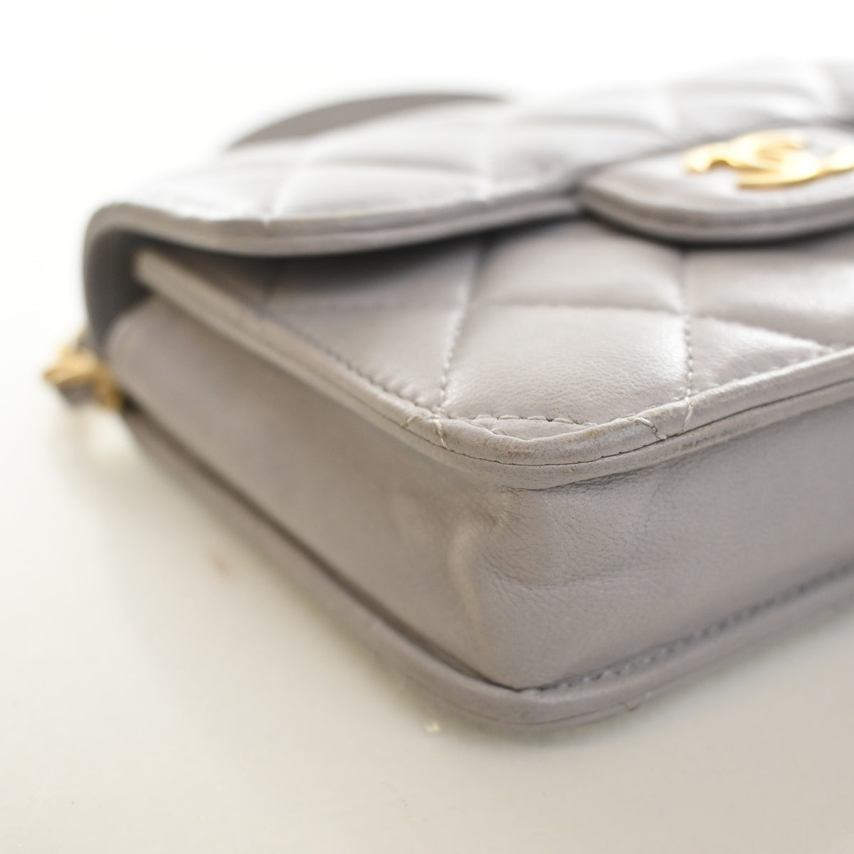 Pre-Owned Chanel Top Handle Mini Lambskin Flap Bag, side profile, photo 6 of 19