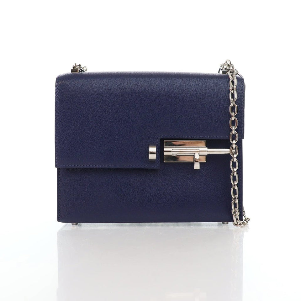 Hermes Bleu Saphir Chevre Mysore Verrou Chaine Mini