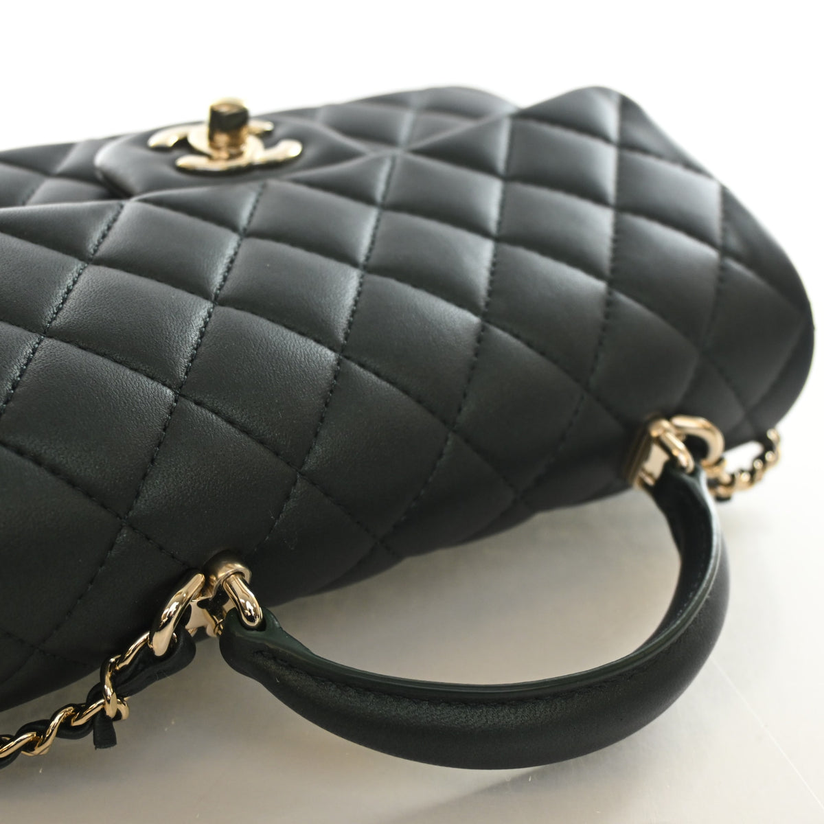 Pre-Owned Chanel Classic Flap Mini Calfskin Rectangular Top Handle Bag, side profile