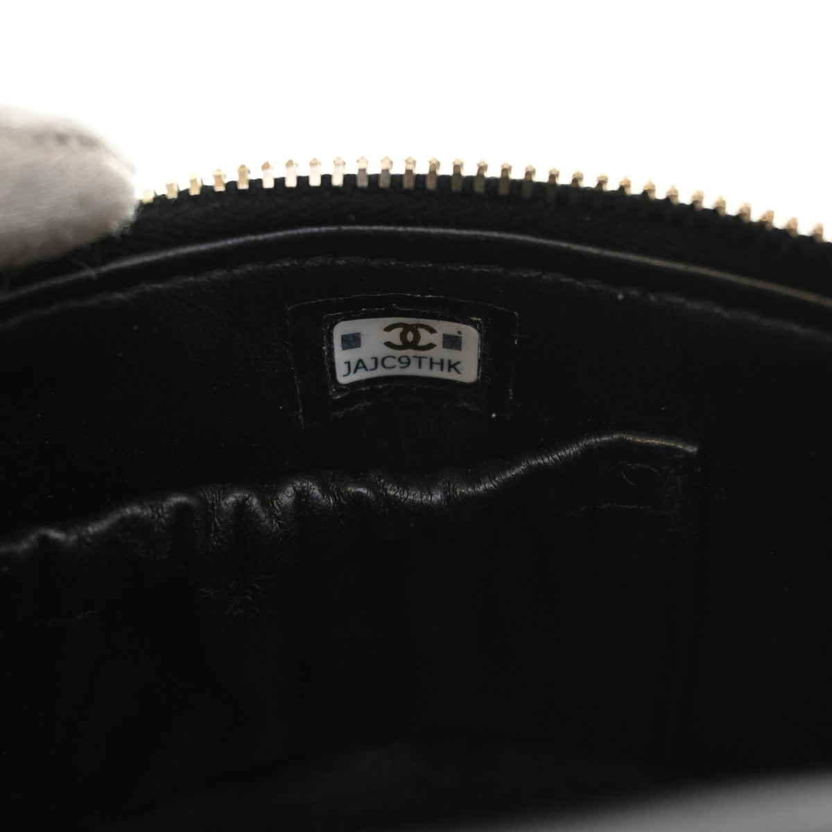 Pre-Owned Chanel Top Handle Mini Lambskin CC Vanity With Chain, open interior
