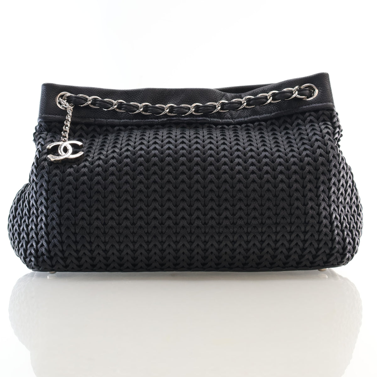 Pre-Owned Chanel Tote Woven Caviar Leather CC Charm, front view, authenticated at Luxe Du Jour