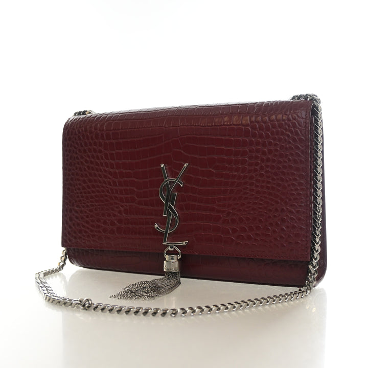 Saint Laurent Medium Crocodile Embossed Leather Kate Tassle Bag