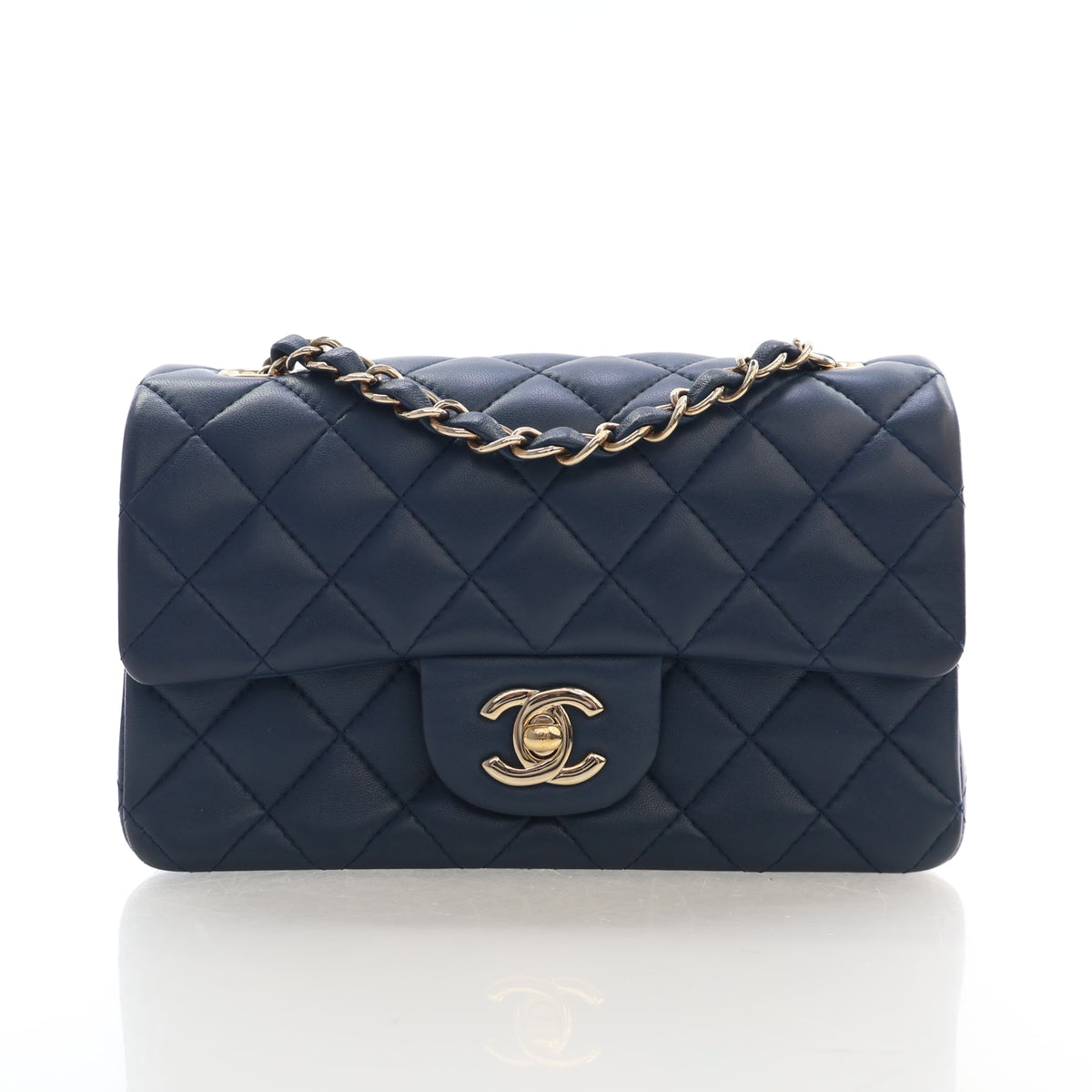 Pre-Owned Chanel Flap Bag Mini Lambskin Classic Rectangular Single, front view, authenticated at Luxe Du Jour