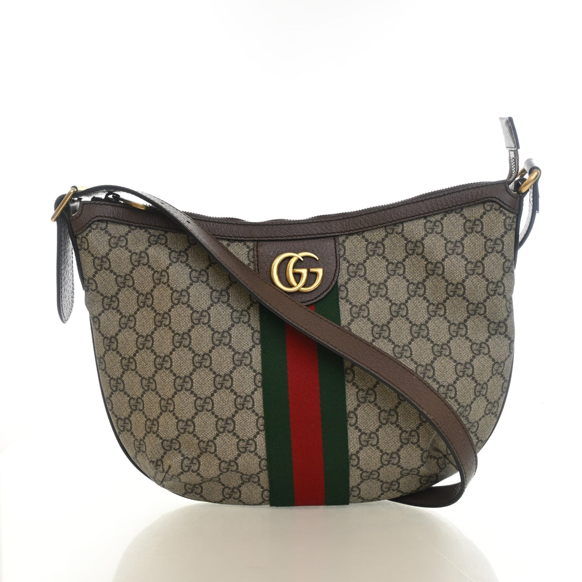 Pre-Owned Gucci Small GG Supreme Half Moon Hobi Bag, front view, authenticated at Luxe Du Jour