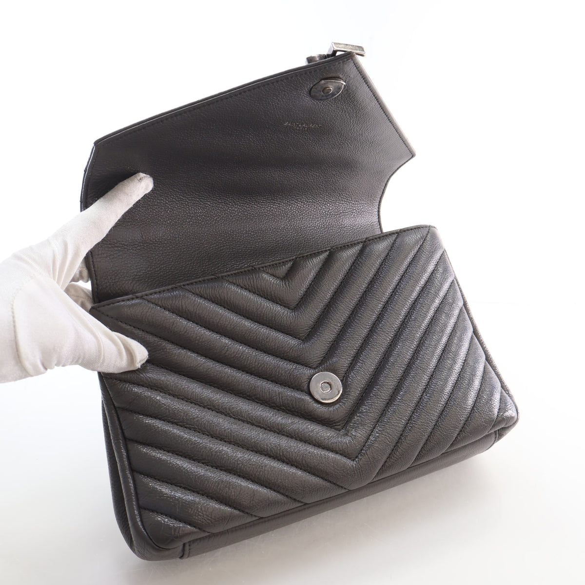 Saint Laurent Medium Calfskin Chevron College Bag, photo 15 of 19
