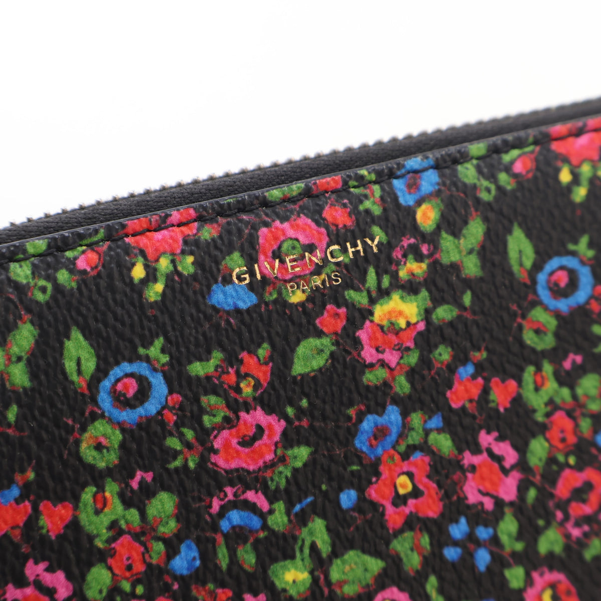 Pre-Owned Givenchy Wallet Floral Zip Around, gold embossed logo detail