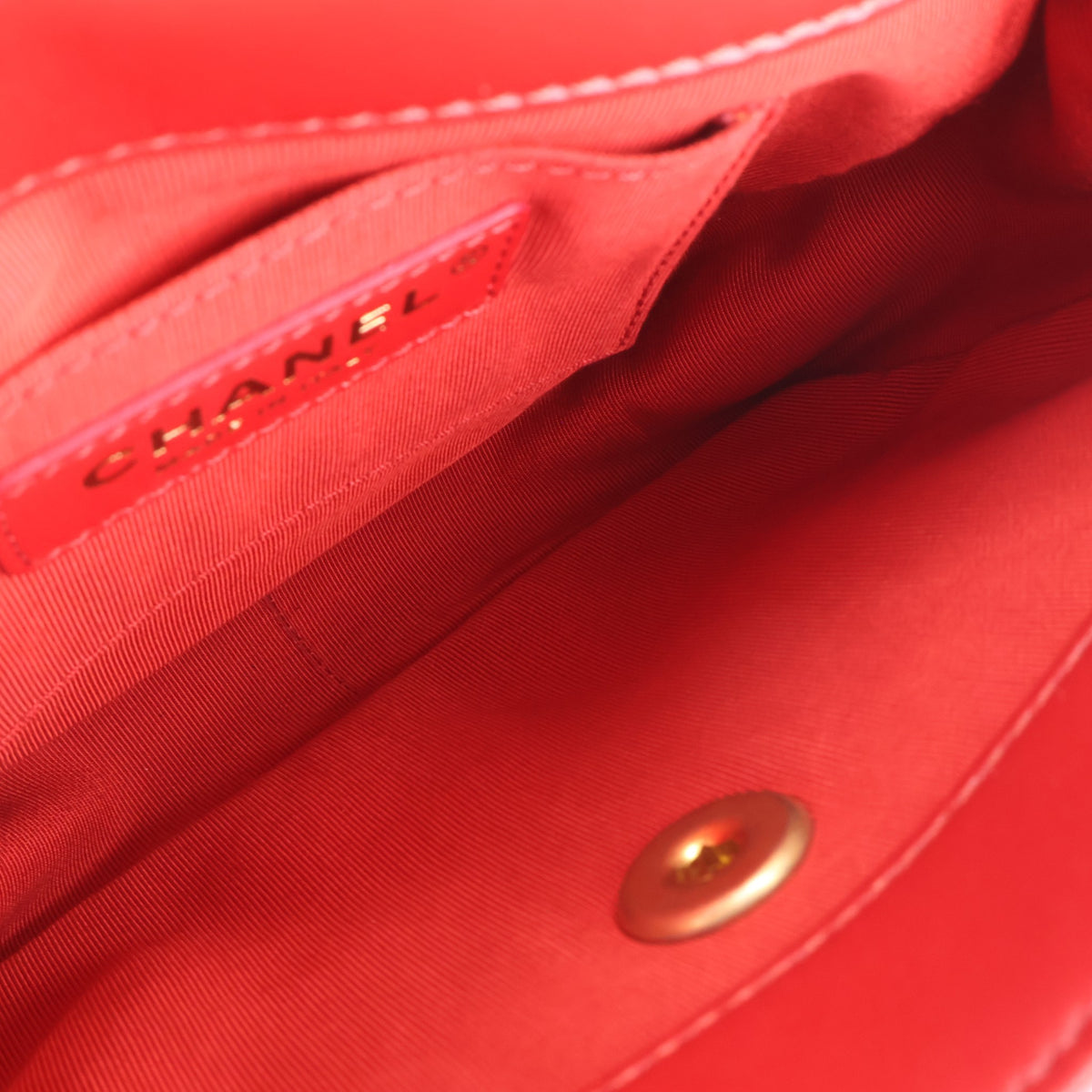Pre-Owned Chanel Flap Bag Small Lambskin CC Twist Your Buttons, open interior with lining