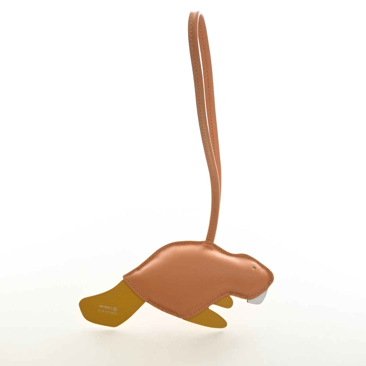 Pre-Owned Hermès Charm Milo Lambskin Petit H Beaver, detail view, authenticated at Luxe Du Jour