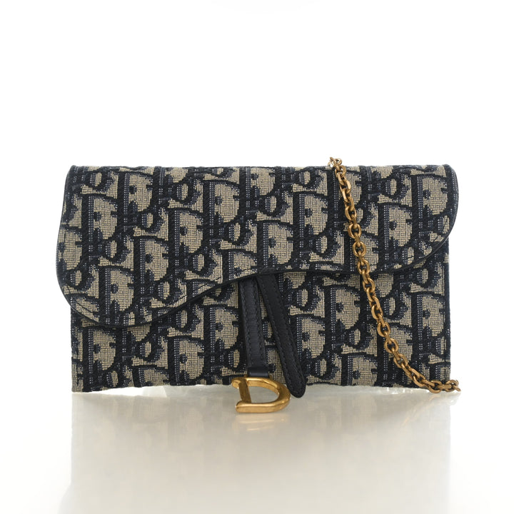 Christian Dior Oblique Saddle Pouch With Chain
