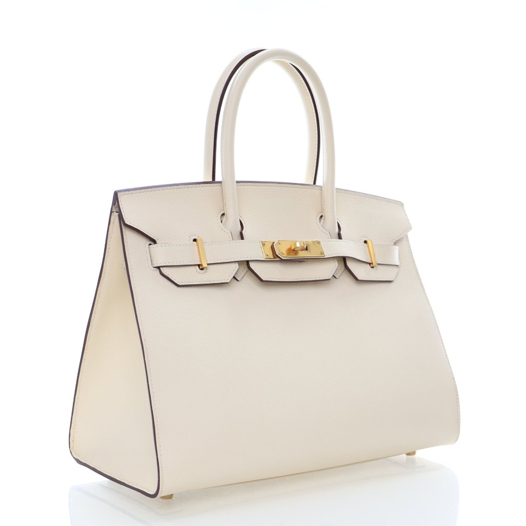 Pre-Owned Hermès Birkin 30 Nata Epsom Leather Sellier, three-quarter view, authenticated at Luxe Du Jour