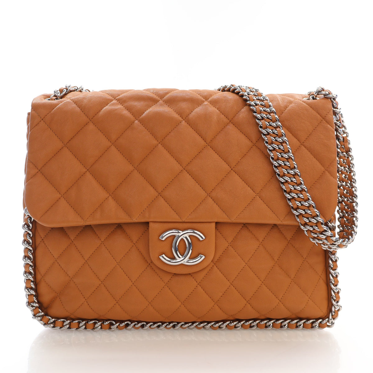 Pre-Owned Chanel Flap Bag Maxi Lambskin Chain Around, front view, authenticated at Luxe Du Jour