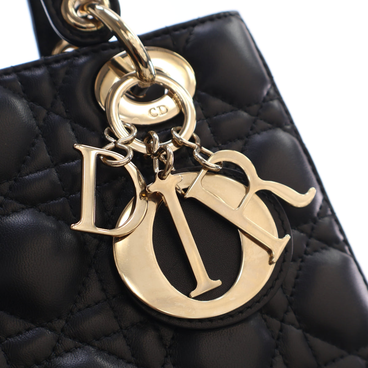 Pre-Owned Christian Dior Lady Dior Small Lambskin My Abcdior, gold hardware close-up