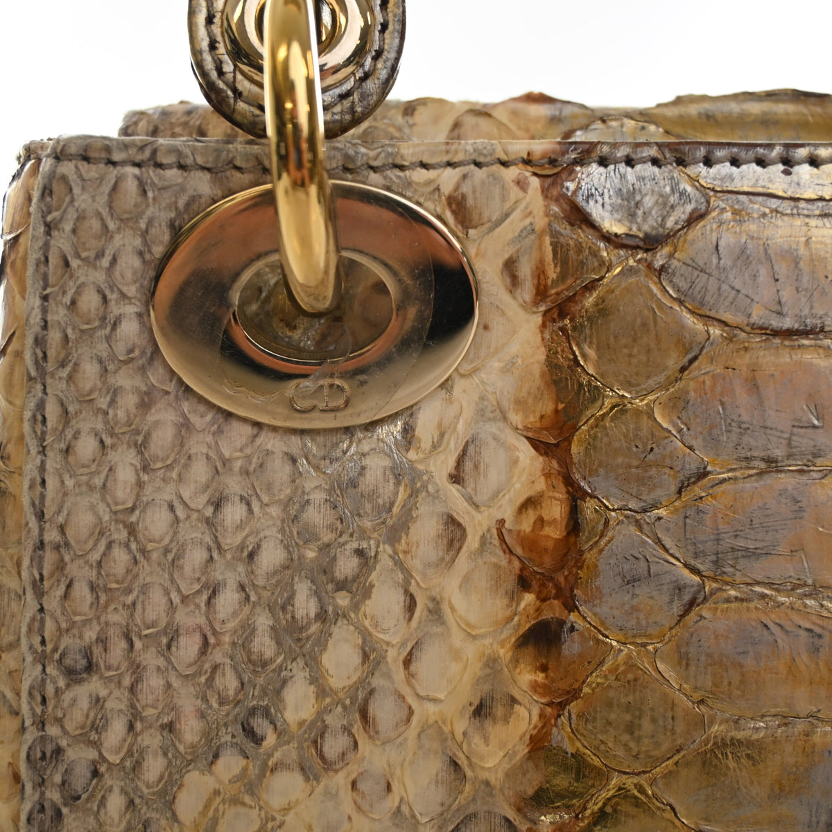 Pre-Owned Christian Dior Lady Dior Mini Python, gold hardware