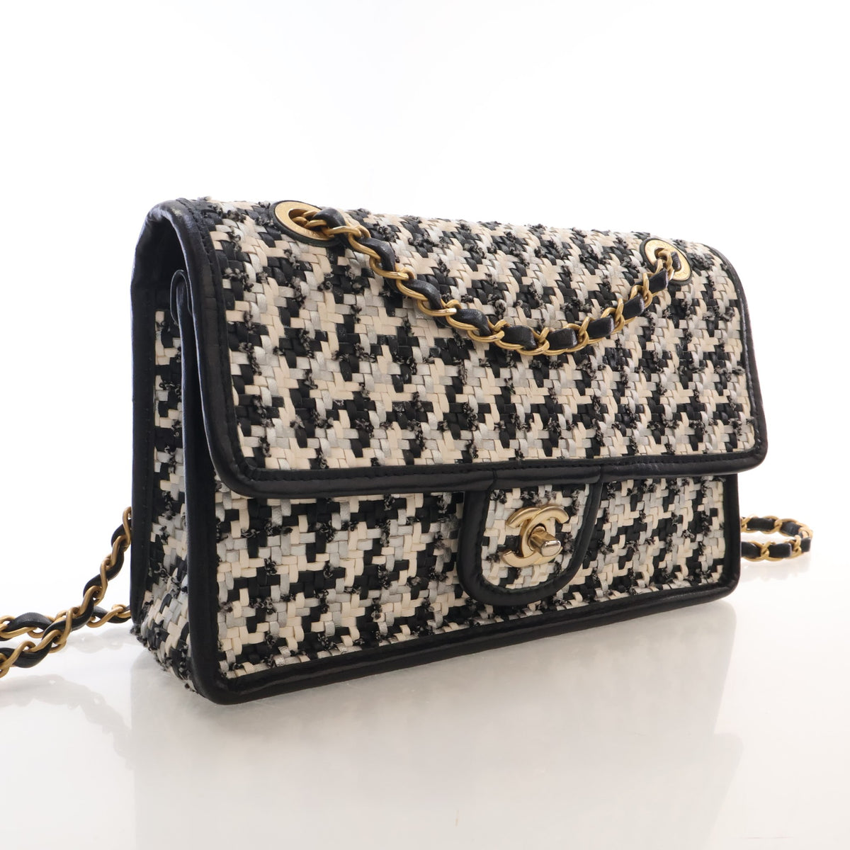 Pre-Owned Chanel Flap Bag Medium Mixed Fibers Classic Single, three-quarter view, authenticated at Luxe Du Jour