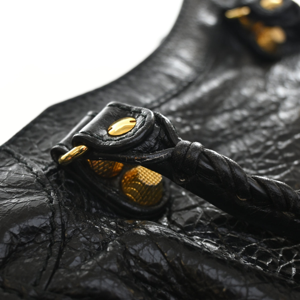 Pre-Owned Balenciaga Mini Arena Lambskin Classic City Bag, gold hardware close-up