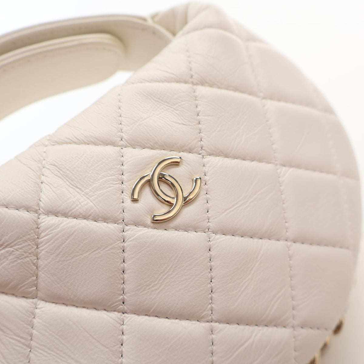 Pre-Owned Chanel Hobo Small Lambskin Chain Around Pouch Bag, gold embossed logo detail