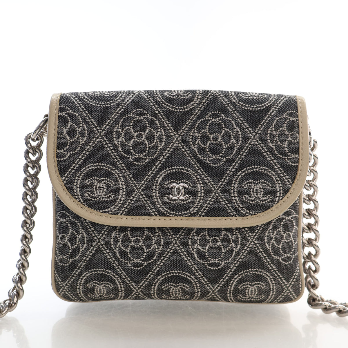 Pre-Owned Chanel Flap Bag Camellia Printed Canvas Double Side, front view