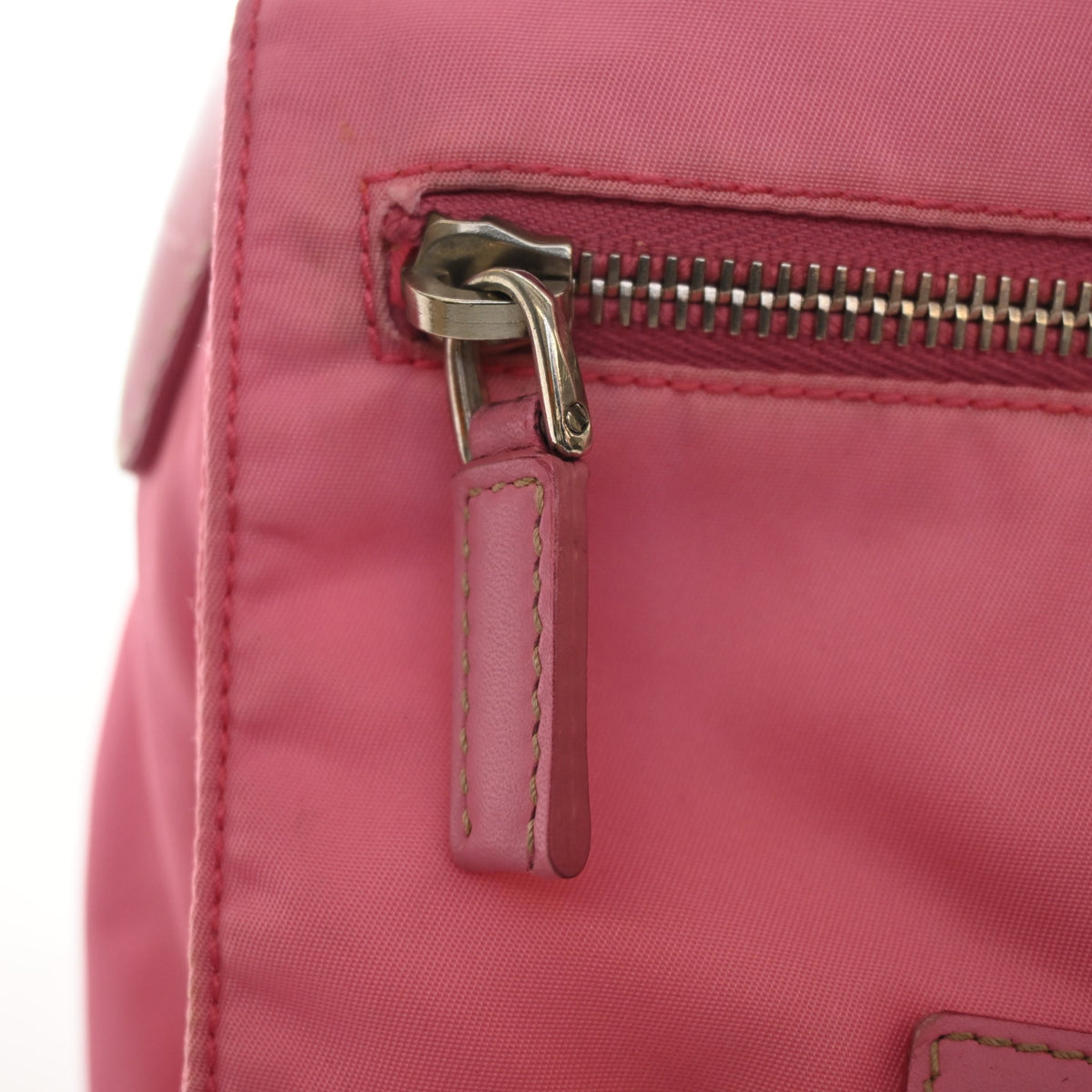 Pre-Owned Prada Re-nylon Messenger Bag, silver hardware close-up