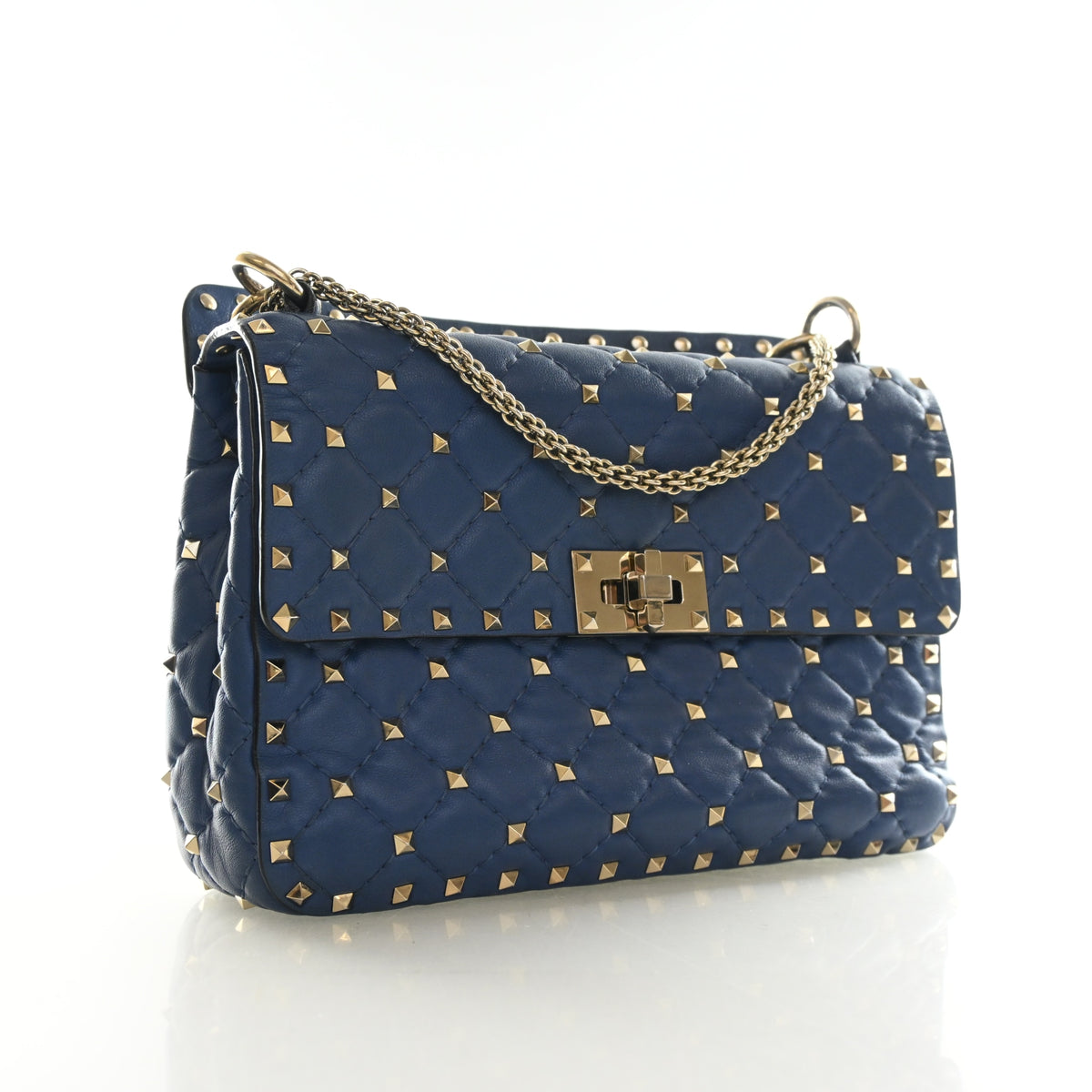 Pre-Owned Valentino Shoulder Bag Lambskin Rockstud Spike, three-quarter view, authenticated at Luxe Du Jour