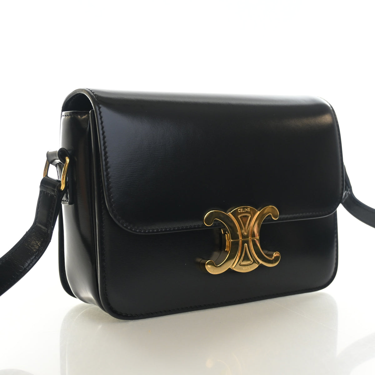 Pre-Owned Celine Flap Bag Teen Calfskin Triomphe, three-quarter view, photo 2 of 14