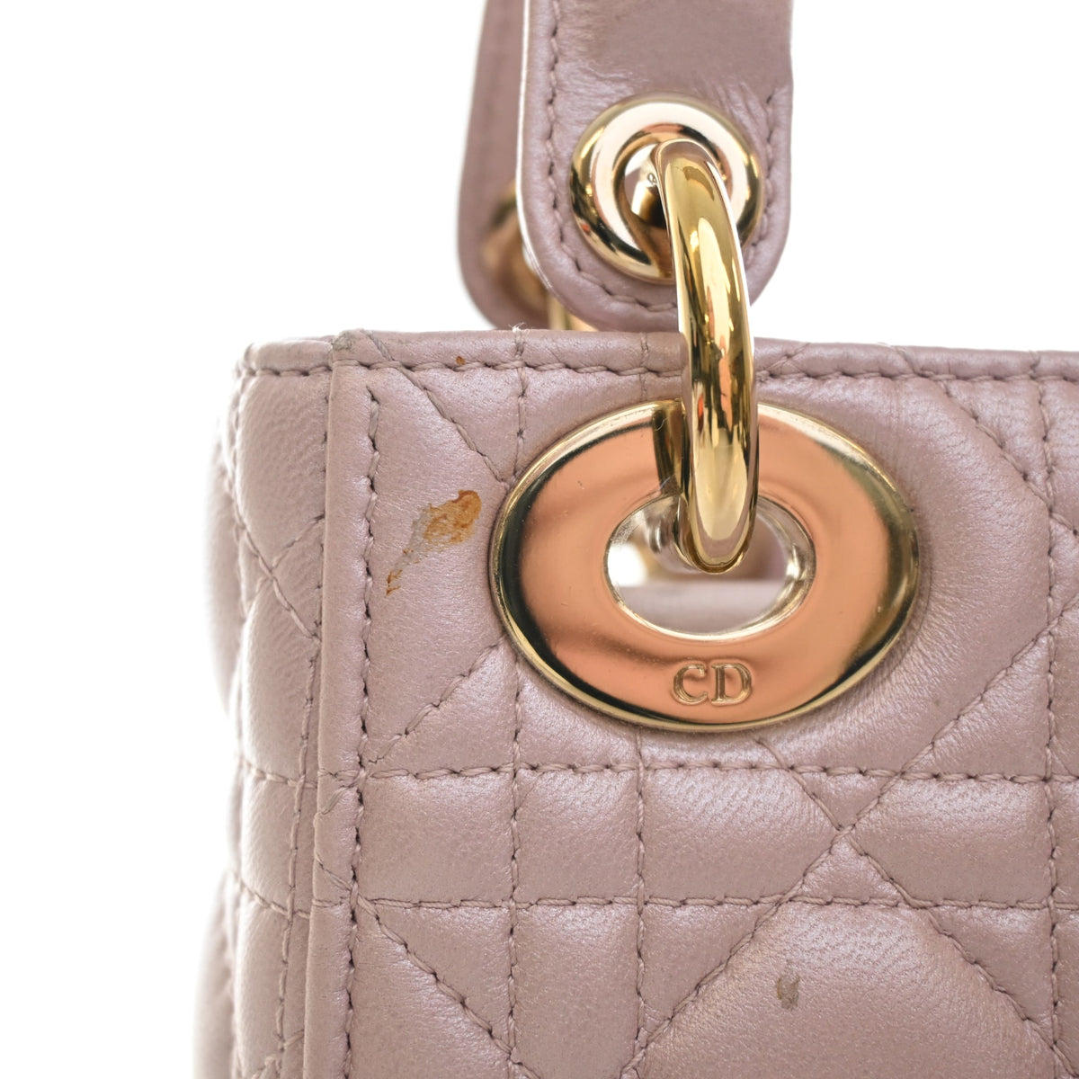 Pre-Owned Christian Dior Lady Dior Mini Lambskin, gold hardware close-up, photo 13 of 22