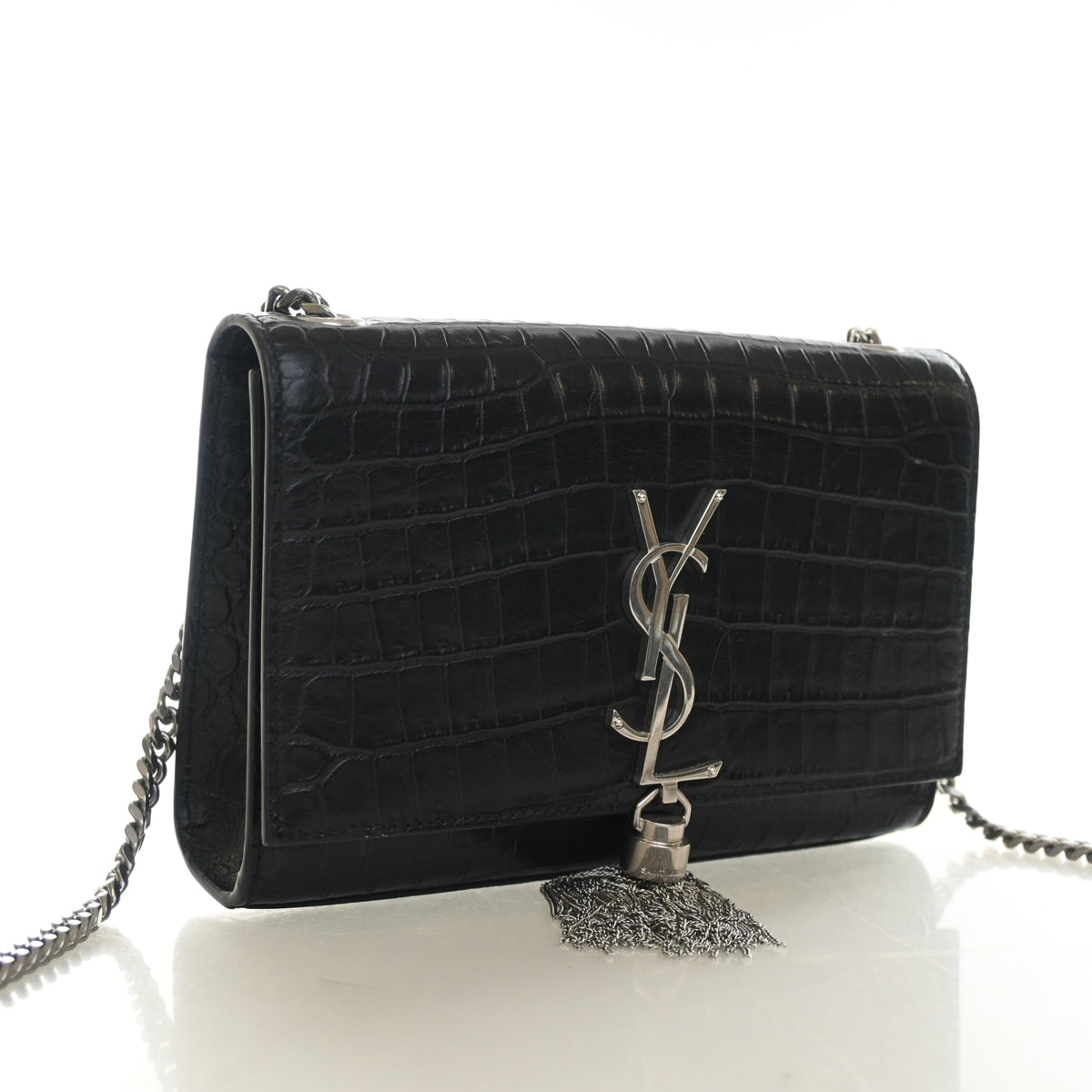 Pre-Owned Saint Laurent Small Crocodile Leather Embossed Leather Kate Tassle Bag, front view, photo 2 of 15
