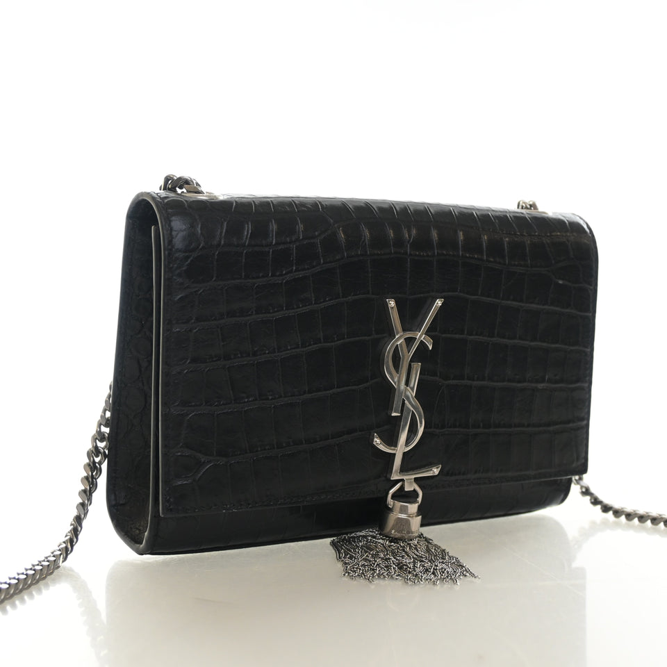 Saint Laurent Small Crocodile Embossed Leather Kate Tassle Bag