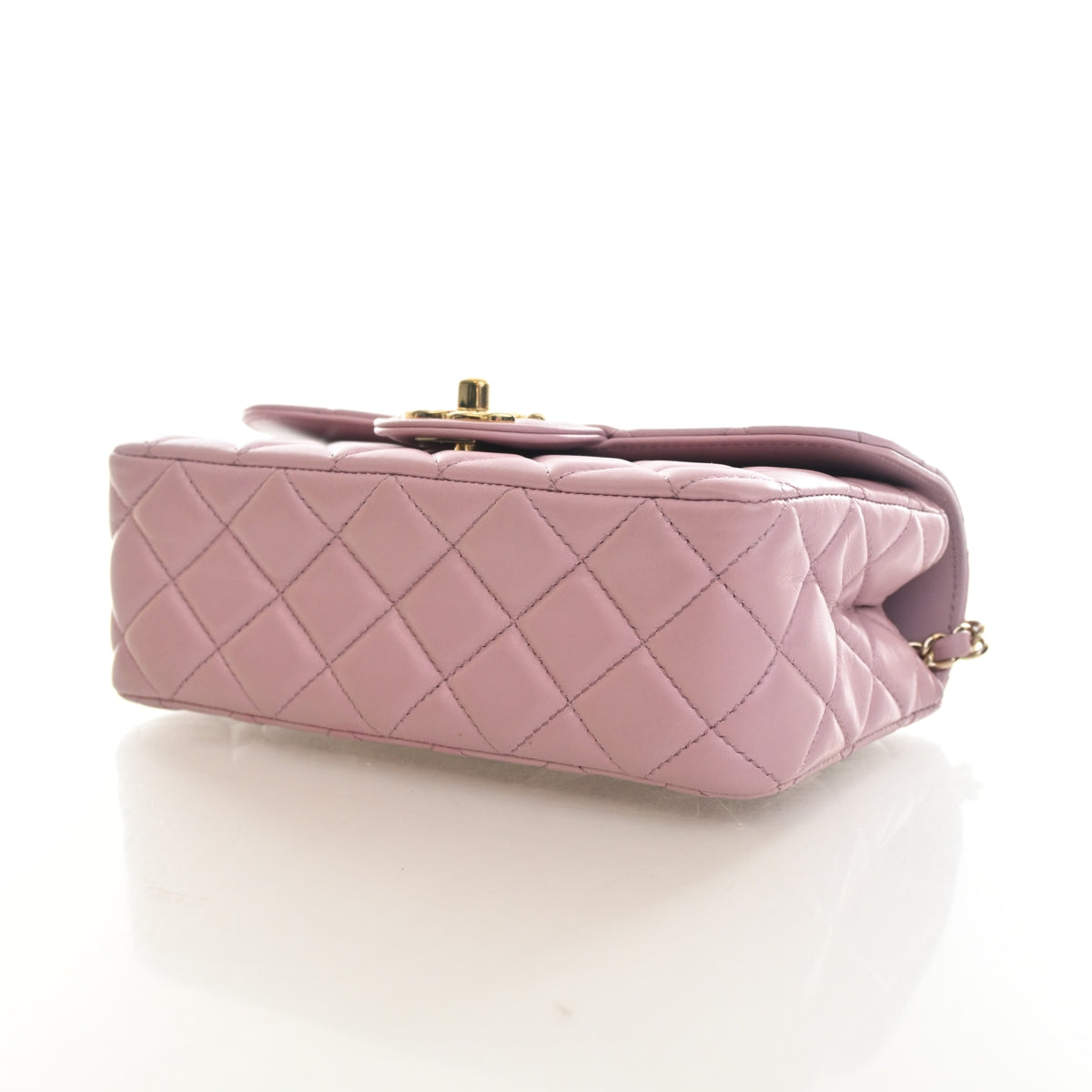 Pre-Owned Chanel Top Handle Mini Lambskin Rectangular Flap Bag, base and feet view, photo 7 of 16