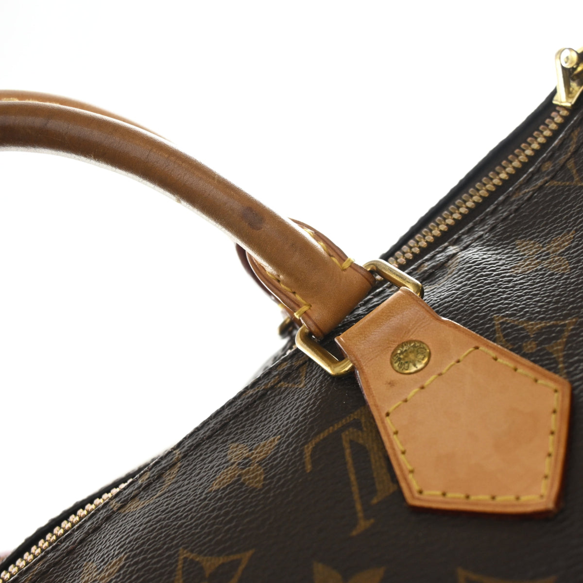 Pre-Owned Louis Vuitton Speedy Bandouliere 35 Monogram, gold hardware close-up, photo 18 of 23