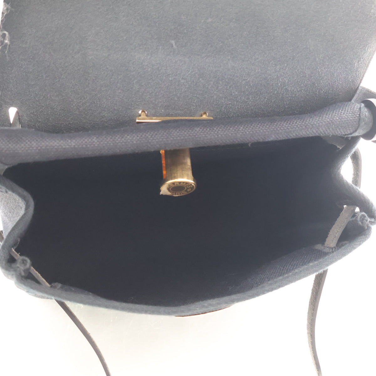 Pre-Owned Hermès Herbag Mini Noir Military Toile Zip 20, open interior with lining, photo 14 of 16