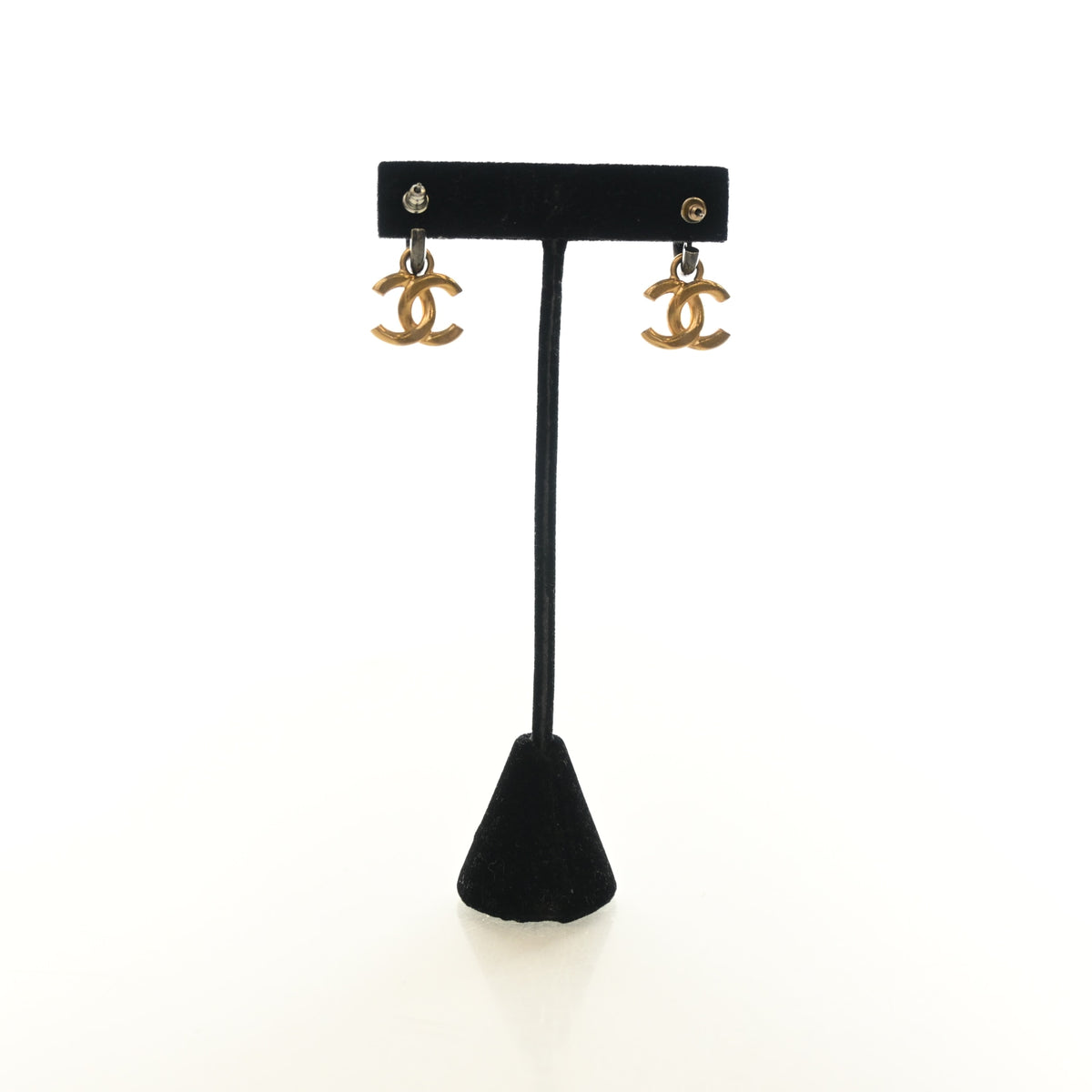 Pre-Owned Chanel Mixed Metal CC Drop Earrings, gold hardware close-up
