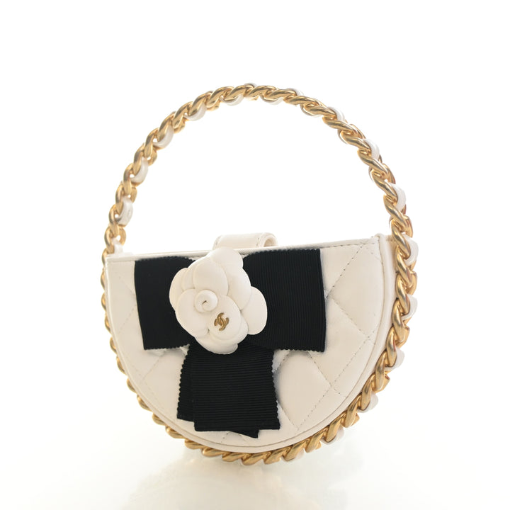 Chanel Mini Lambskin Round Camellia Clutch
