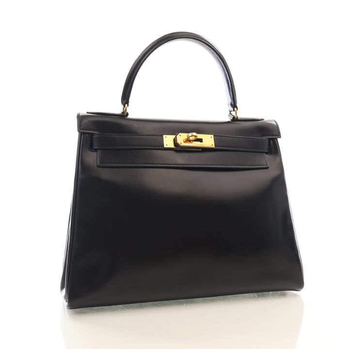Hermes Vintage Noir Box Calf Kelly 28