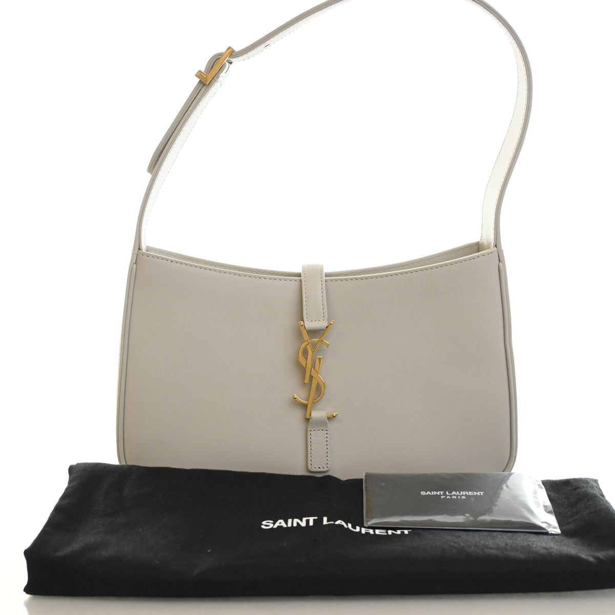 Pre-Owned Saint Laurent Box Calf Le 5 A 7, shown with dust bag and packaging