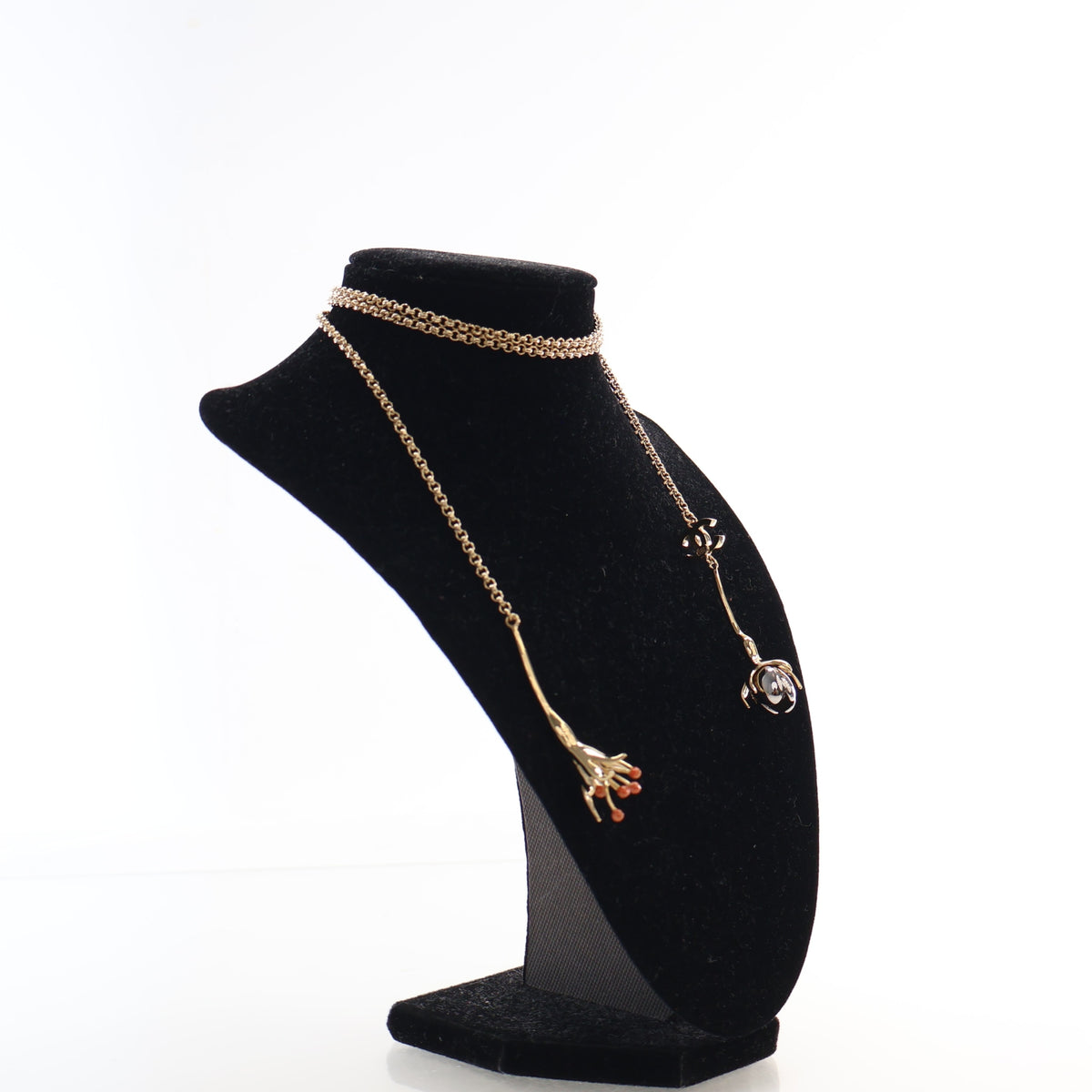 Pre-Owned Chanel Necklace Resin CC Long, worn on model, authenticated at Luxe Du Jour