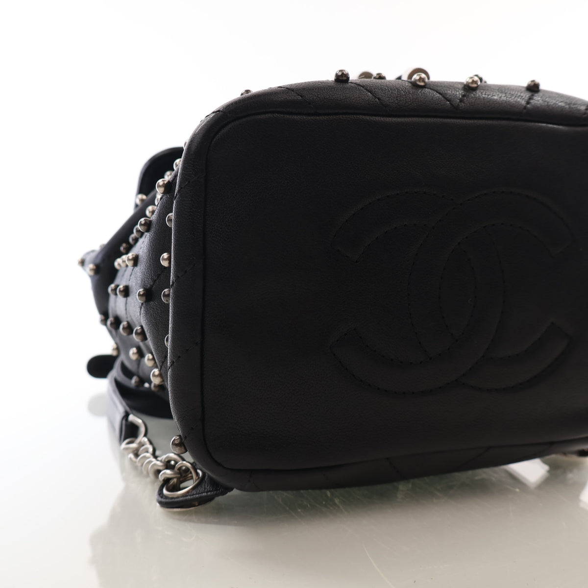Pre-Owned Chanel Backpack Lambskin Stud Wars, side profile