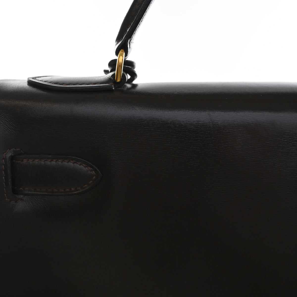 Vintage Hermès Kelly 32 Chocolat Box Calf, side profile