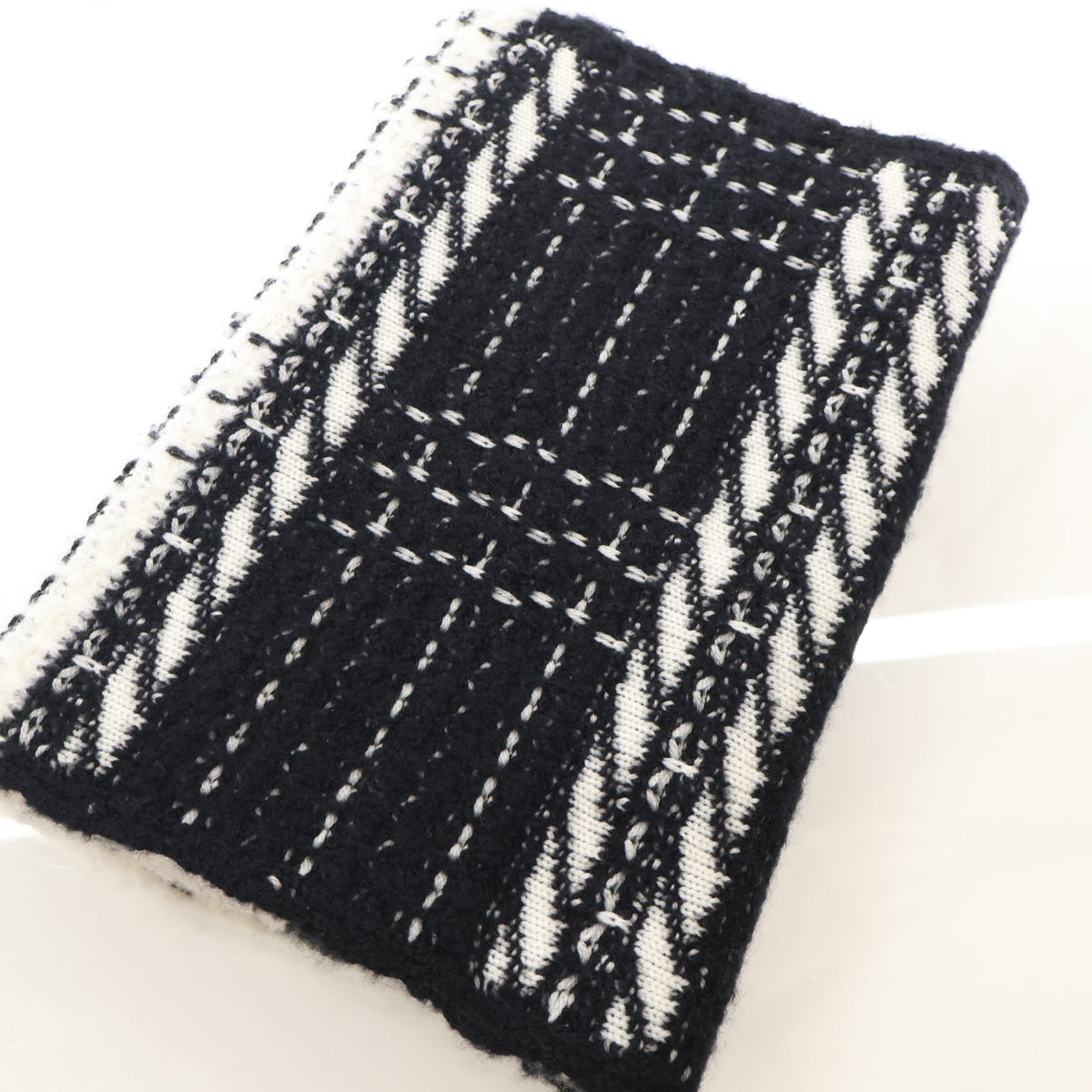 Pre-Owned Chanel Scarf Wool Cashmere CC, base and feet view, authenticated at Luxe Du Jour