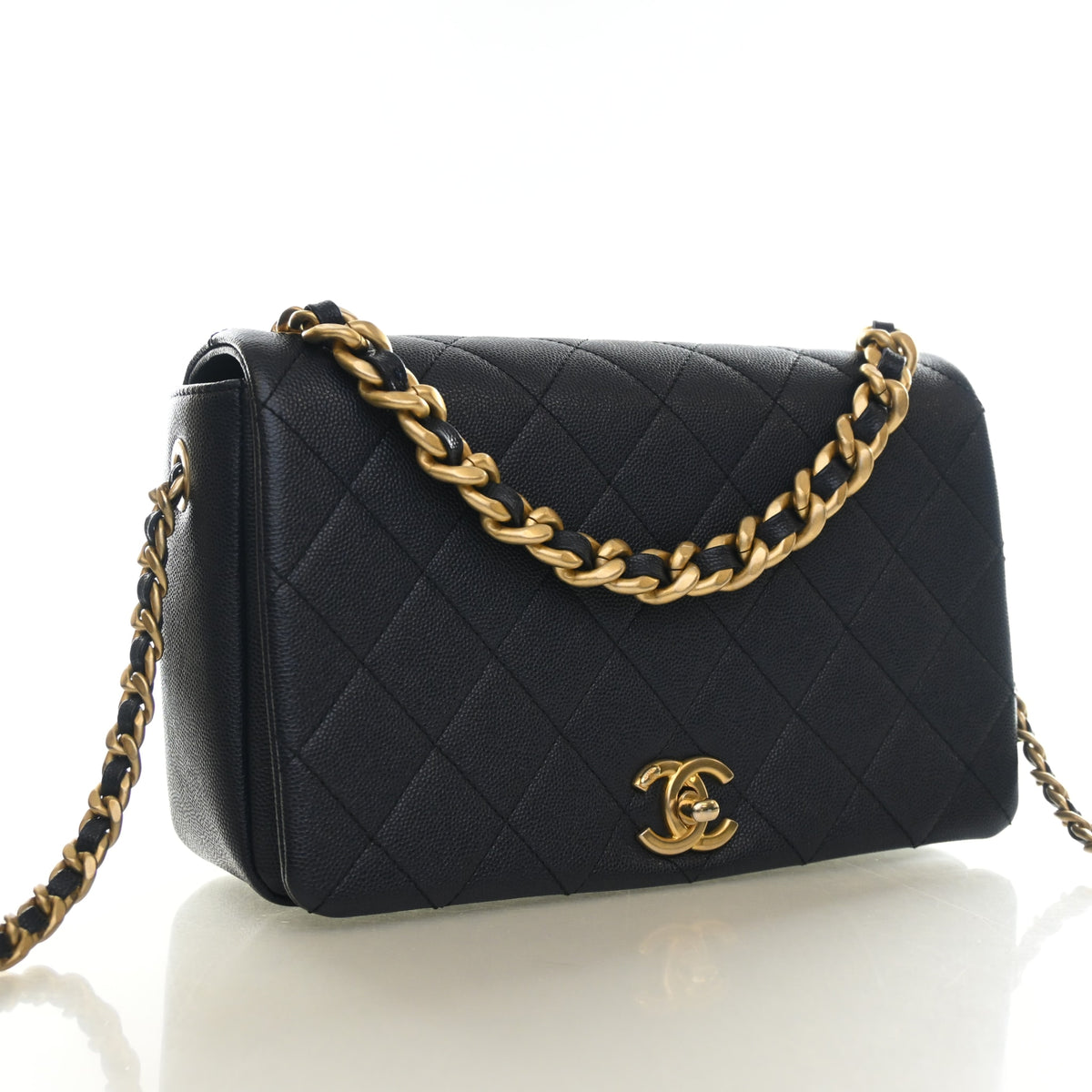 Pre-Owned Chanel Flap Bag Small Caviar Leather Fashion Therapy, three-quarter view, authenticated at Luxe Du Jour