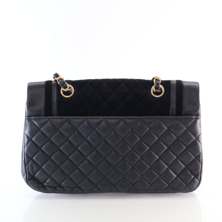 Pre-Owned Chanel Flap Bag Medium Metallic Lambskin Velvet Quilted, back view
