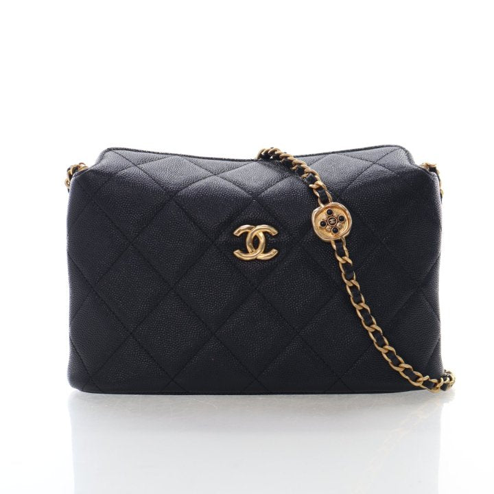 Chanel Small Caviar Enamel Medallion Clutch With Chain