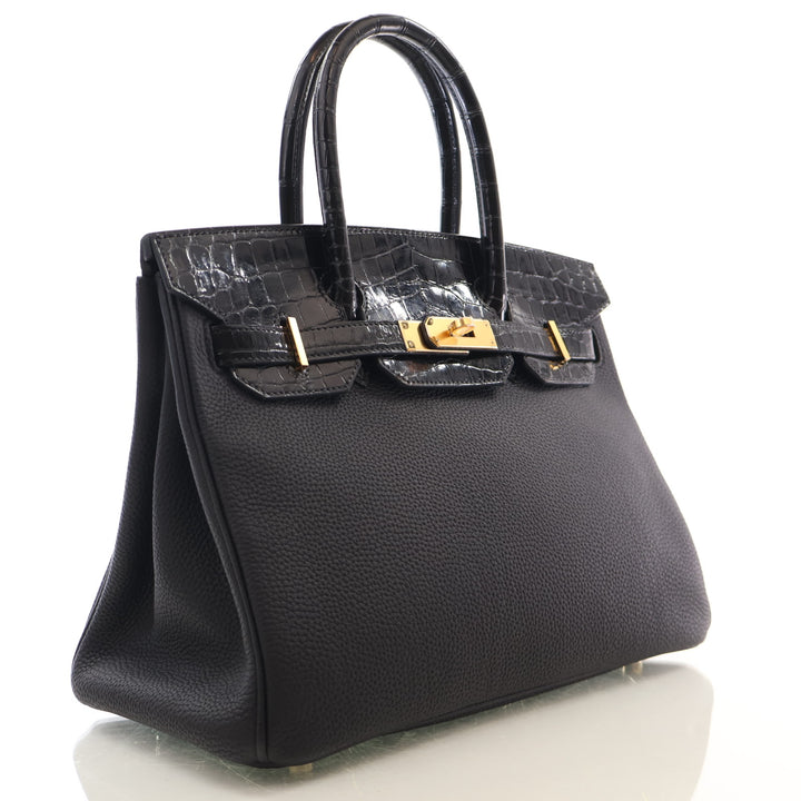 Hermes Noir Togo Shiny Niloticus Crocodile Touch Birkin 30