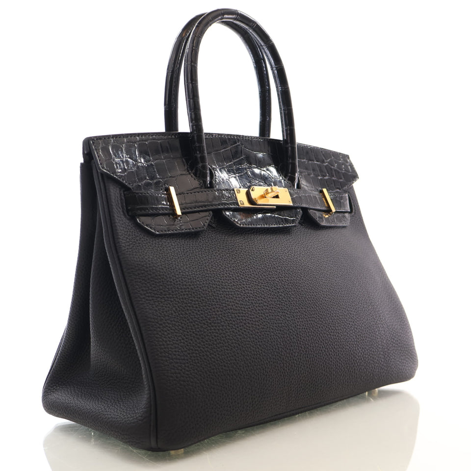 Hermes Noir Togo Shiny Niloticus Crocodile Touch Birkin 30
