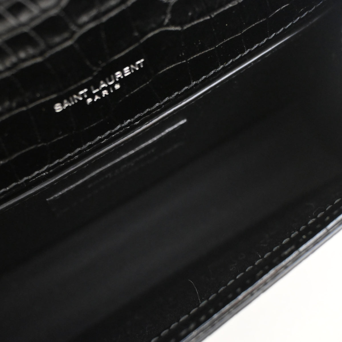 Pre-Owned Saint Laurent Small Crocodile Leather Embossed Leather Kate Tassle Bag, logo detail