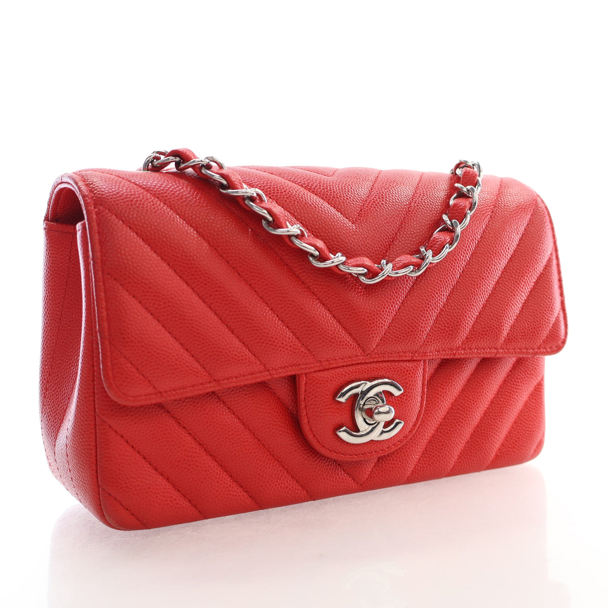 Pre-Owned Chanel Flap Bag Mini Caviar Leather Chevron Rectangle, three-quarter view, authenticated at Luxe Du Jour