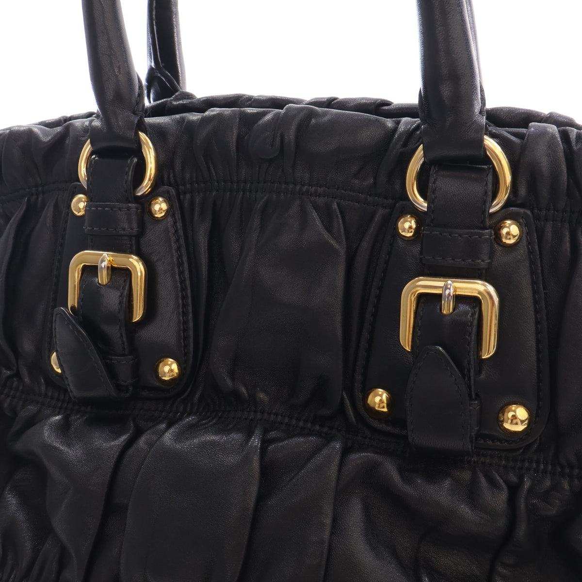Pre-Owned Prada Shoulder Bag Medium Nappa Leather Gaufre, gold hardware close-up