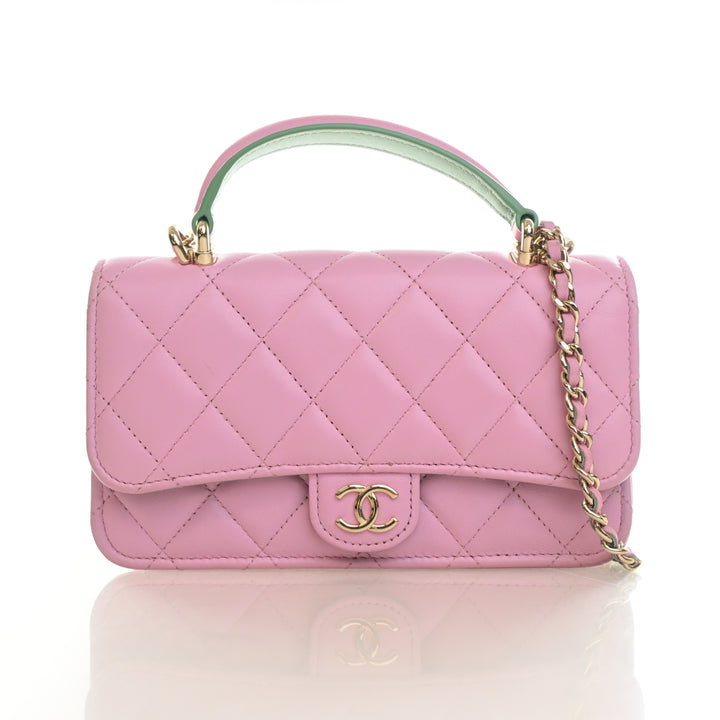 Chanel Lambskin Top Handle Phone Holder With Chain